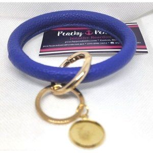 Peachy Pendants Patented Faux Leather Big O Key Ring Bracelet Keychain Blue